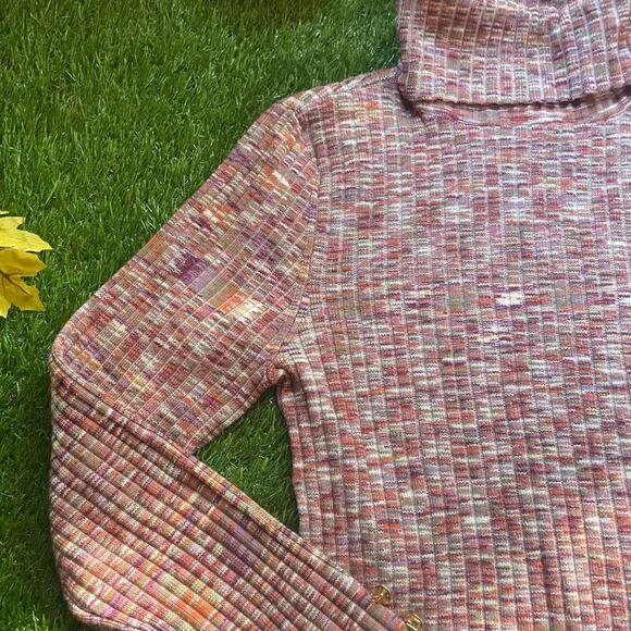 Space Dyed Ribbed Turtleneck with Gold Button Cuff Accents - Picture 1 of 7